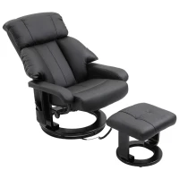 HOMCOM Massage Recliner Chair with Ottoman, 360° Swivel Recliner and Footstool, PU Leather Reclining Chair with Side Pocket and Remote Control, Black(m-8)