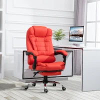 HOMCOM High Back Ergonomic Executive Office Chair, PU Leather Computer Chair with Retractable Footrest, Lumbar Support, Padded Headrest and Armrest, Red(m-11)