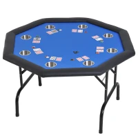Soozier 47" 8 Player Octagon Poker Table with Cup Holders Folding Top - Blue(m-1)