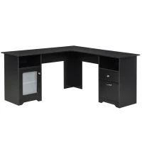 HOMCOM L-Shaped Corner Computer Desk PC Workstation Student Writing Table with Storage Shelf & Drawers, Black(m-4)