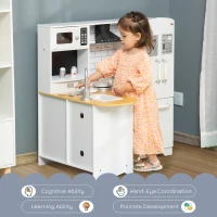 Qaba Large Play Kitchen with Full Set of Appliances for a Modern Day Pretend Kitchen, Tons of Storage, Corner Play Kitchen Set with Sound Effect, Educational Pretend Role Playset Game(m-4)