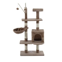PawHut 53" Multi-Level Scratching Cat Tree Play House with Two Condos and Toys Light Brown(m-5)