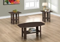Monarch 3 Piece Contemporary Shelved Wood-Look Coffee Table / Two Matching End Tables Set - Cappuccino(m-2)