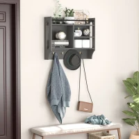 HOMCOM Wall-Mounted Floating Storage Shelf with 4 Storage Units and 4 Dual Hooks, Grey(m-2)