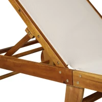 Outsunny Mesh Acacia Wood Adjustable Outdoor Sun Lounger with Wheels(m-10)