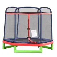 Outsunny 7FT Kids Trampoline, Durable Bouncer Spring Gym Toy Indoor/Outdoor with Safety Net Enclosure, Padded Cover, Fun Exercise Activity for Children, Red(m-1)