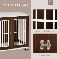 PawHut 34'' Wooden Dog Cage, Modern Wire Dog Crate, Pet Kennel with Door, Lock, Adjustable Foot Pads, for Small and Medium Dogs, Coffee and White(m-5)