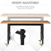 HOMCOM 59" Mobile Workbench - Large Bamboo Tabletop Project Station, Versatile & Durable, Ideal for DIY Enthusiasts & Craftsmen(m-3)