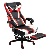Vinsetto High Back Gaming Chair, Racing Style Ergonomic Computer Desk Chair with Adjustable Height, Retractable Footrest, Headrest and Lumbar Support, Red(m-8)