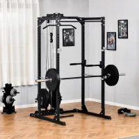 Soozier Multi-Functional Power Tower Dip Station Pull Up Bar Lat Pull Down Machine, Power Cage Fitness Equipment for Home Gym, Weightlifting Barbell Squat Rack, Dip Workout Station(m-9)