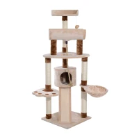 PawHut 57" Cat Tree Tower Furniture Kitty Pet Play Scratching Post W/ Condo, Beige(m-2)