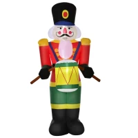 HOMCOM 8 ft. Christmas Inflatable Solider Playing Drums, Outdoor Blow-Up Holiday Yard Decoration with LED Lights Display(m-10)
