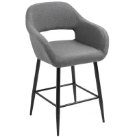HOMCOM Modern Counter Height Barstool Linen Fabric Upholstered Chair with Footrest & Metal Legs,  Dark Grey(m-2)