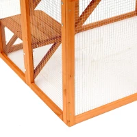 PawHut Outdoor Cat House Big Catio Wooden Feral Cat Shelter Enclosure with Large Spacious Interior, 6 High Ledges, Weather Protection Asphalt Roof, 71" L, Orange(m-14)