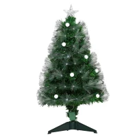 HOMCOM 3ft Tall Pre-Lit Douglas Fir Artificial Christmas Tree with Fiber Optic Ball LED Lights and 90 Tips, Green(m-1)