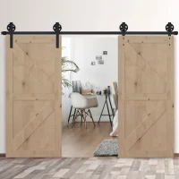 HOMCOM Sliding Barn Door Kits Hardware Closet Set Track System for Double Wooden Door Industrial Wheel Style Roller(m-4)