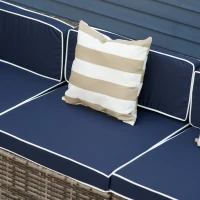 Outsunny 7-Piece Outdoor Wicker Patio Sofa Set, Modern Rattan Conversation Furniture Set with Cushions, Pillows and Tea Table - Blue(m-11)