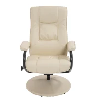 HomCom Ergonomic Faux Leather Lounge Armchair Recliner And Ottoman Set - Cream White(m-12)