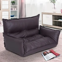 HOMCOM Floor Lazy Sofa Convertible Floor Game Video Chair Adjustable Floor Folding Couch Bed Faux Leather Living Room Brown(m-1)