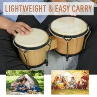 HOMCOM Wooden Bongo Drum Set w/ Sheepskin Drum Head Φ7.75" & Φ7" Drums w/ Tuning Wrench(m-6)