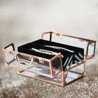 HOMCOM Portable Makeup Case Train Case Lockable Aluminum Rose Gold(m-1)