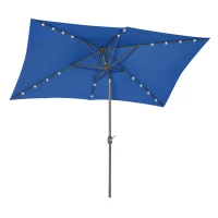 Outsunny 6.5x10ft Patio Umbrella Rectangle Solar Powered Tilt Aluminum Outdoor Market Parasol with LEDs Crank (Dark Blue)(m-2)