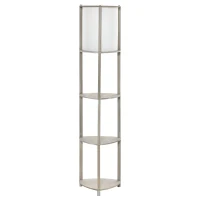 HOMCOM Floor Lamp with Display Shelves, Modern Standing Lamps with Footswitch, Solid Wood Nightstand Tower Lamp for Living Room Bedroom and Office(m-12)