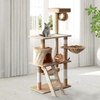 PawHut 55-inch Deluxe Cat Scratching Tree Kitten Condo Play House Kitty Scratcher Multi-level Tower Pet Furniture Beige(m-2)