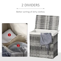 Outsunny Foldable Laundry Hamper Rattan Clothes Hamper with Lid, Removable Liner Bag(m-6)