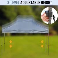 Outsunny 10' x 15' Pop Up Canopy Gazebo with 3-Level Adjustable Height, Wheeled Roller Bag, UV Fighting Roof, Grey(m-5)
