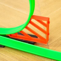 Qaba Race Track Set Track Builder Loop Kit Criss Cross Track Set Starter Kit with Pull-back Cars for 3-6 years old Boys and Girls Green(m-9)