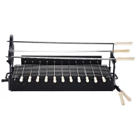 Outsunny 35" Charcoal BBQ Grill and Smoker Combo 2 in 1 Portable Rotisserie with Large/Small Skewers Included and 4 Wheels for Portability(m-8)