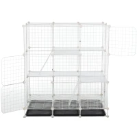 PawHut Small Animal Playpen C&C Cage Wire Bunny Pen for Kitten, Chinchillas, with Doors, Ramps and Trays, White(m-7)
