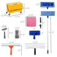 HOMCOM Cleaning Tool Set with Microfiber Mop Pads, Bucket, Squeegee, Scrubber, Scrapers, Spray Bottle for Floor, Glass Door, Window, Car Windshield, Multi-Color(m-3)