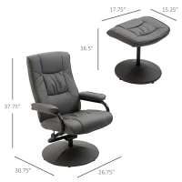 HOMCOM Adjustable Leisure Recliner Chair and Ottoman Set with Swiveling Base, Faux Leather, Grey(m-3)