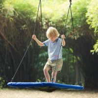 Outsunny 59'' Rectangle Tree Swing Large Children Platform Swing with Adjustable Hanging Ropes Steel Frame for Playground Backyard(m-2)