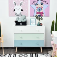 HOMCOM Kids Cabinet Bedroom Storage Unit 3 Drawer Toy Stand Sea Blue(m-8)