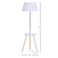 HOMCOM Modern Floor Lamp with Wood Legs Extra Shelf E26 Base for Living Room Bedroom(m-3)