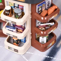 Qaba Kids Supermarket Playset with Shopping Cart Pretend Play Set Toys with Working Scanner & Credit Card Reader Play Toy Accessories Light & Sound for 3 to 6 Years Brown(m-5)