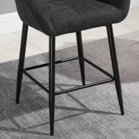 HOMCOM Counter Height Bar Stool Linen Fabric Upholstered Barstool Kitchen Breaskfast Chair with Footrest & Metal Legs, Dark Grey(m-9)