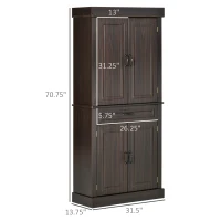HOMCOM 70.75" Freestanding Kitchen Pantry with 4 Doors, and 2 Large Cabinets, Tall Storage Cabinet with Wide Drawer for Kitchen Dining Room, Coffee(m-3)