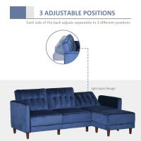 HOMCOM Upholstered L-Shaped Sofa Bed, Reversible Sectional Recliner Sofa Set, Velvet-Touch Sleeper Futon with Footstool, Blue(m-6)
