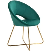 HOMCOM Modern Accent Velvet Chair Open Curved Mid-Back Upholstered Vanity Chair with Gold Plating Metal Legs for Living Room/Office/Reception Green(m-9)