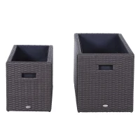 Outsunny 2 PCS Square Plastic Rattan Metal Flower Pot Indoor Outdoor Plants Box Seed(m-4)