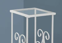 Monarch 30" Tradition Style Elegant Metal Scroll Frame 2-Tier Tempered Glass Shelf Side Accent Table - White Finish(m-4)
