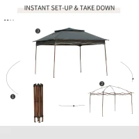 Outsunny 11' x 11' Pop Up Canopy, Outdoor Canopy Shelter Event Tent with 2-Tier Soft Top, Removable Zipper Netting, and Storage Bag, for Patio, Backyard, Garden, Dark Grey(m-5)