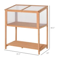 Outsunny Wooden Cold Frame Greenhouse Flower Planter Raised Potted Plant Protection Box with Openable Top & Detachable Shelf, 36" x 20" x 41"(m-3)