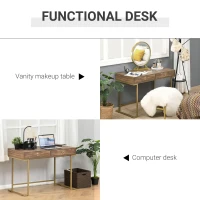 HOMCOM Modern Functional Computer Desk, Vanity Makeup Table with Two Drawers, Metal Frame, Wood Effect Top and Gold Leg for Bedroom, Office(m-4)