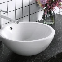 kleankin 18" x 18" Bathroom Vessel Sink, Porcelain Round bowl Art Design Basin Above Counter Ceramic Bathroom Vanity Sink, White(m-7)