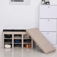 HOMCOM Modern Folding Shoe Storage Bench with Flipping Lid, Ottoman Bench for Bedroom & Hallway with 9 Cubes, Beige(m-9)